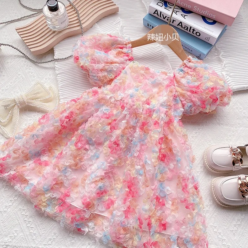 Korean version of summer girls' baby dress, little girl three-dimensional flower fairy princess dress