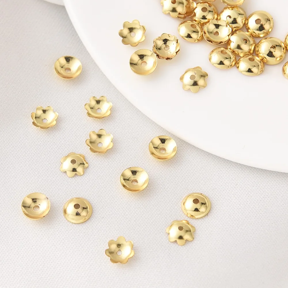

18K Gold-plated Deep Gold Flower Stand, Round Flower-shaped Flower Cap, Diy Pearl Prayer Bead Accessories, Spacer Material