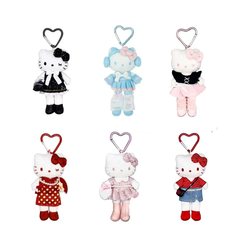 Sanrio Hello Kitty Long Leg Series Dopaminfarbene herzförmige Schnalle, weicher Plüsch-Schlüsselanhänger, Einkaufsrucksack, Dekoration, Mädchen-Geschenk