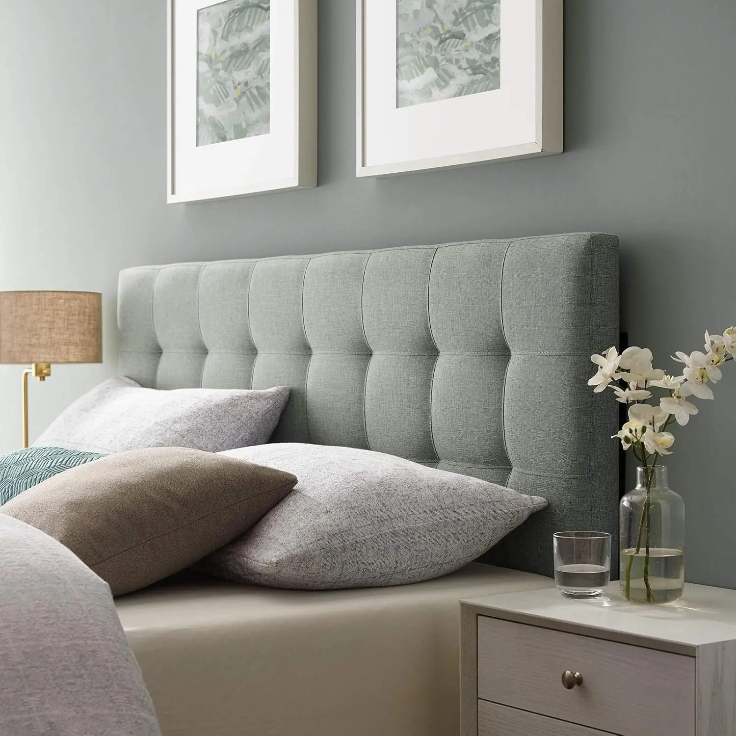 Tufted Linen Fabric Upholstered Queen Headboard in Showcasing a structured pattern Gray 2025 USA