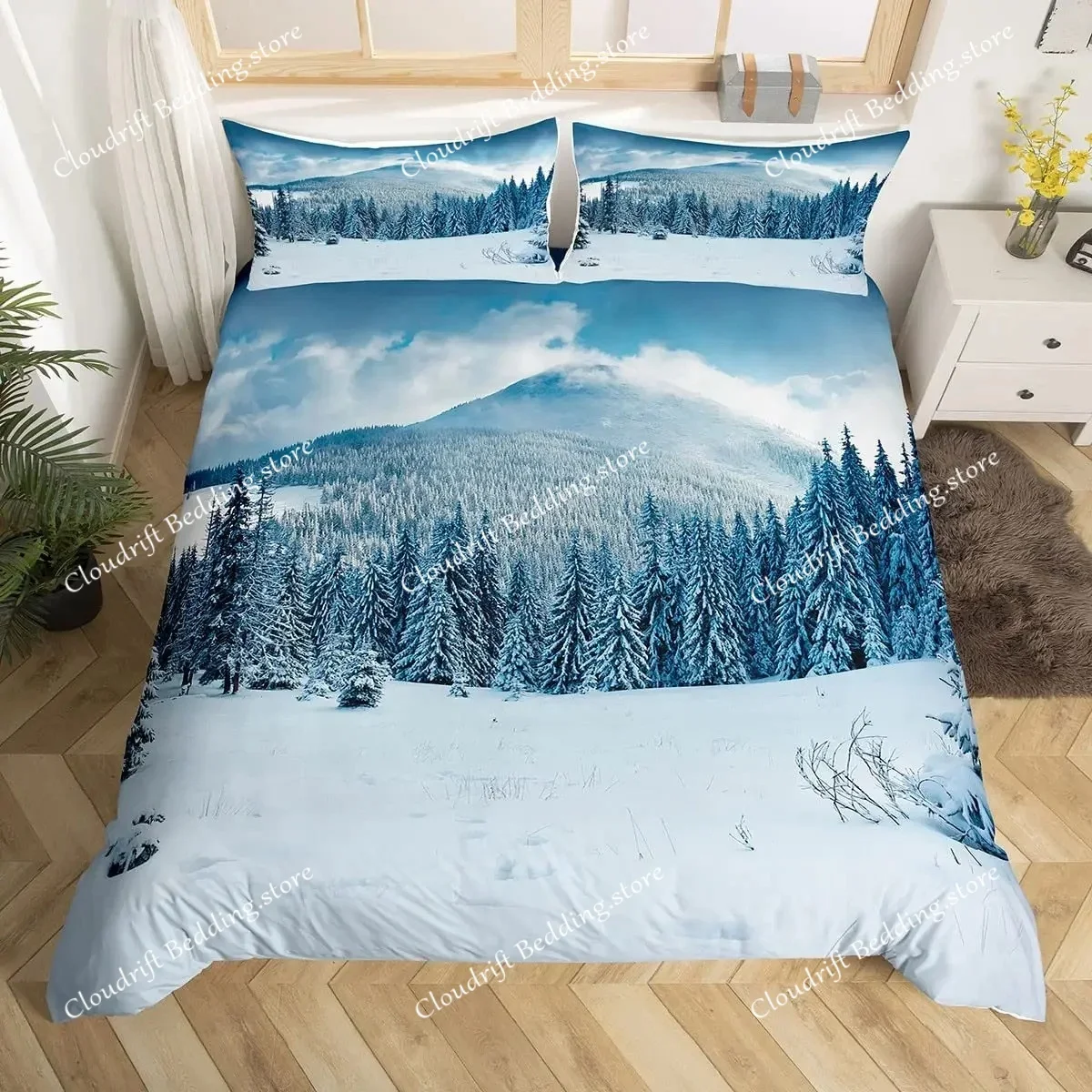 

Snow Mountain Duvet Cover Set Iceberg Sunrise Sunset Bedding Set Microfiber Winter Natural Scenery Quilt Cover Single King Size0