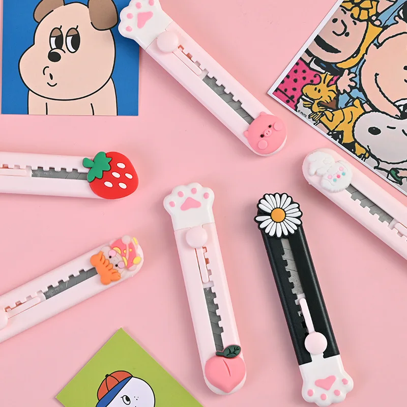 Mini Kawaii Utility Knife Cat Paw Art Box Paper Cutter Cute Craft Stationery Scalpel Blades Letter Opener School Office Supplies