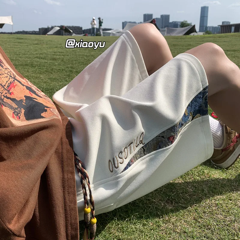 

Trendy Bear Patchwork orts Men's Summer Loose Fit Large Size Casual Sport Five-Quarter Pants Youth Vitali Sle Cool Feel