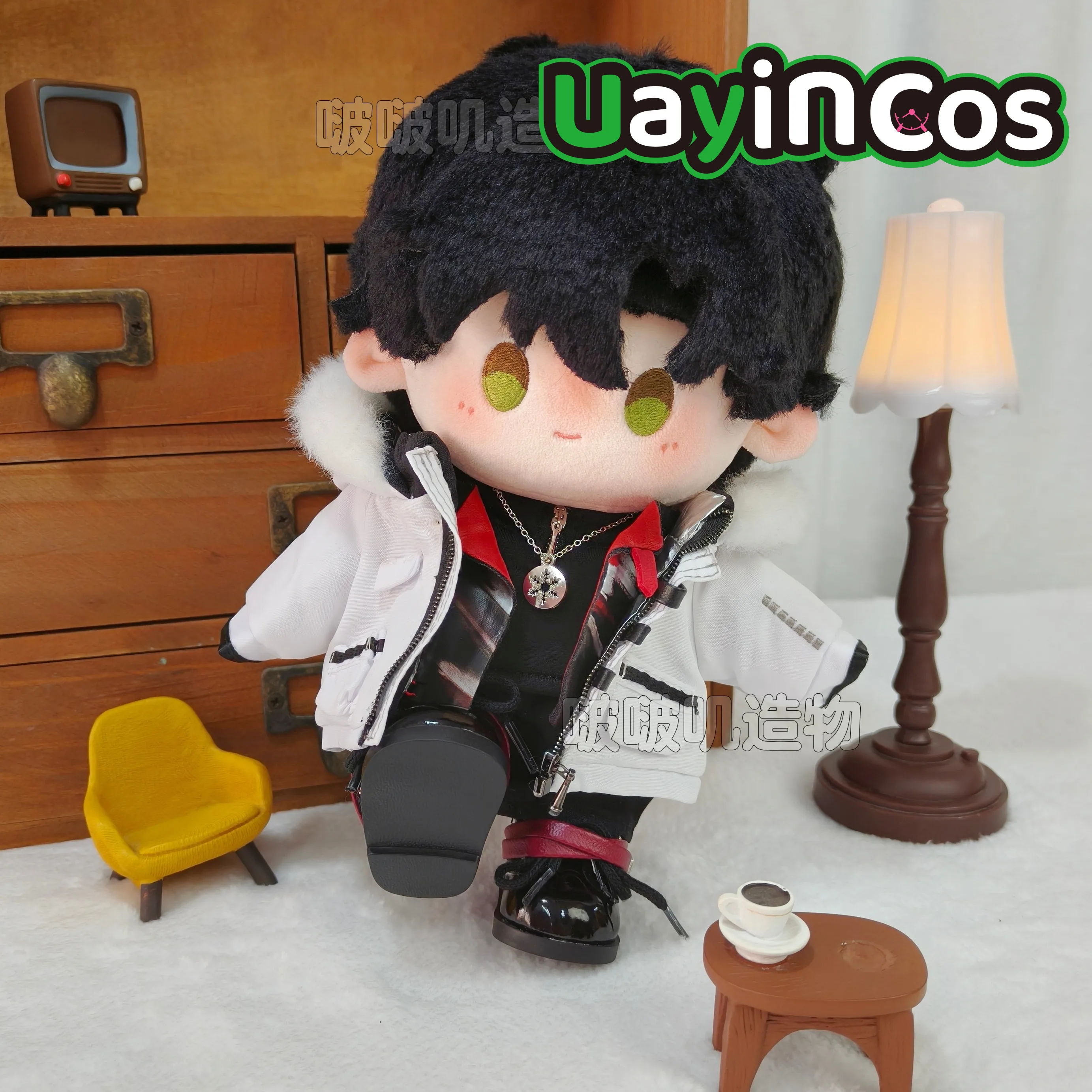 

20cm Doll Clothes Love and Deepspace Zayne Coat Necklace Pants Shoes Winter Birthday Clothing Suits Stuffed Doll Anime Toy Kid