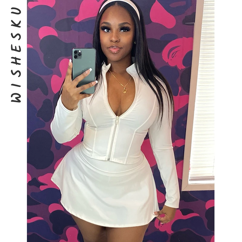 

Two Piece Skirt Set Women Tracksuits Long Sleeve Zipper Up Sweatshirt Casual Gym Active Wear Matching Outfits 2025 Summer