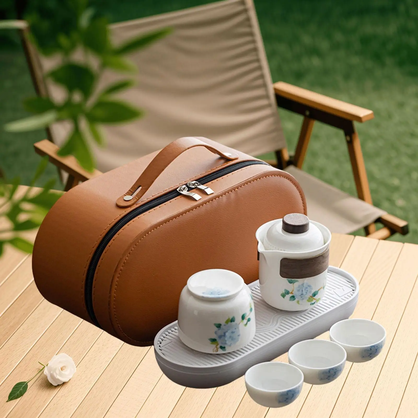 

Porcelain Teapot Chinese Ceramic Teapot Mini Tea Maker and Infuser 3 Tea Cups Travel Kung Fu Teapot Cup Set for Hotel Outdoor