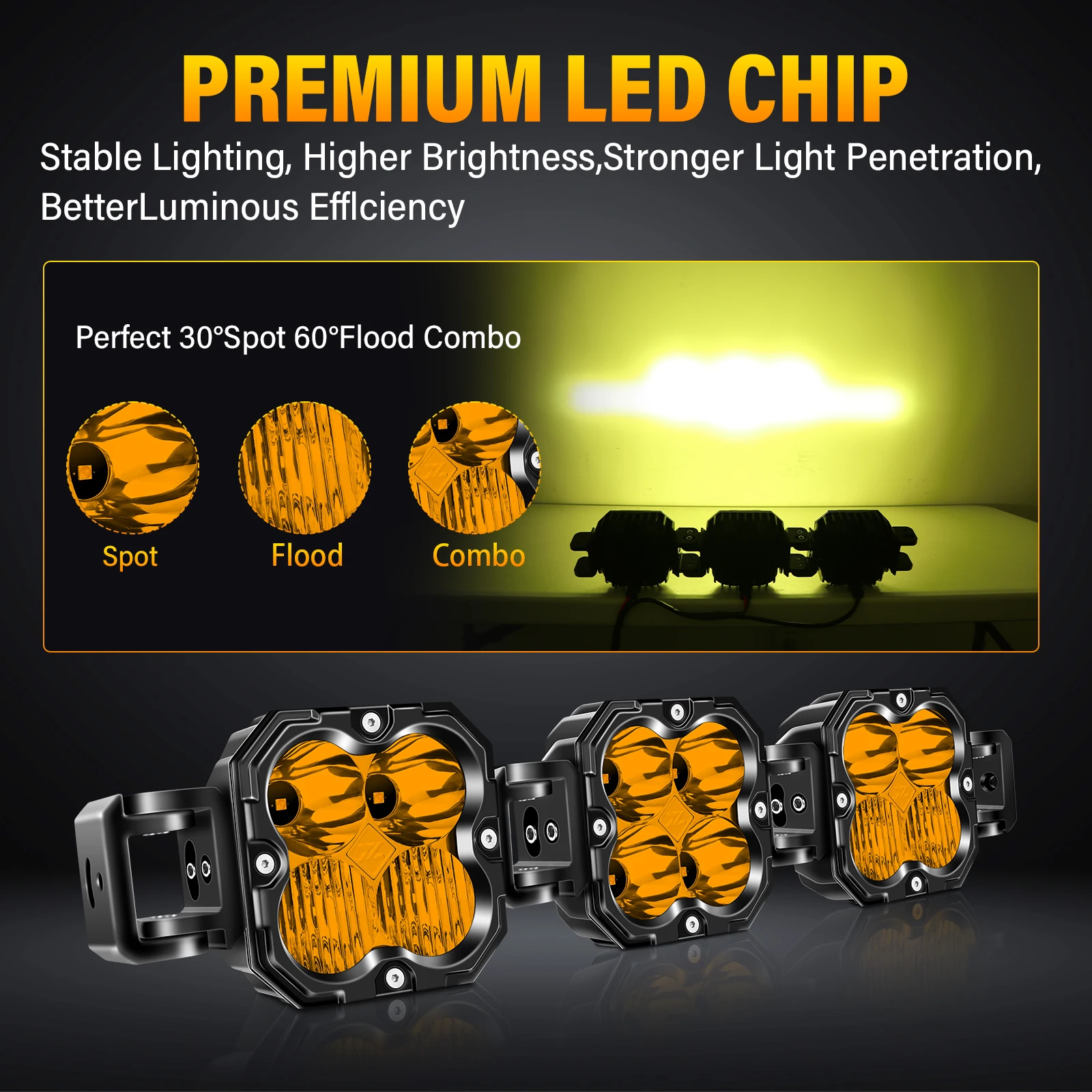 Auxtings Amber/Yellow 20 inch LED Cube Pod Light Linkable Driving LED Light Bar for 4x4 Auto Truck ATV Car Offroad 3000K 3500K image 3