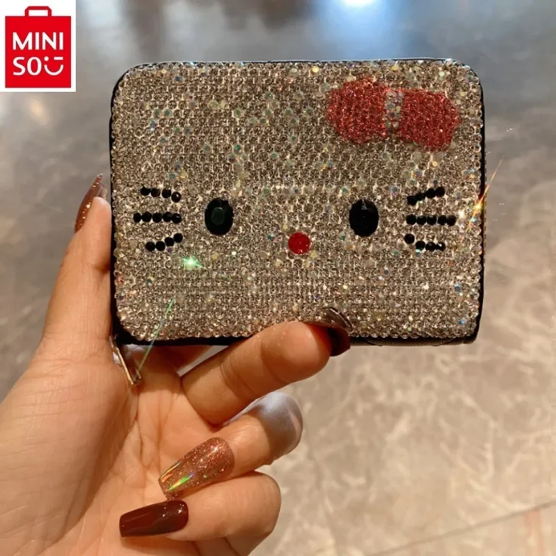 MINISO 2024 Fashion Diamond Set Zero Wallet Luxury Brand High Quality Cartoon Hello Kitty Large Capacity Storage Wallet