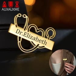 Auxauxme Custom Stethoscope Names Brooche Stainless Steel Personalized Teeth Shape Letters Pin Brooch for Nurse Doctor Jewelry