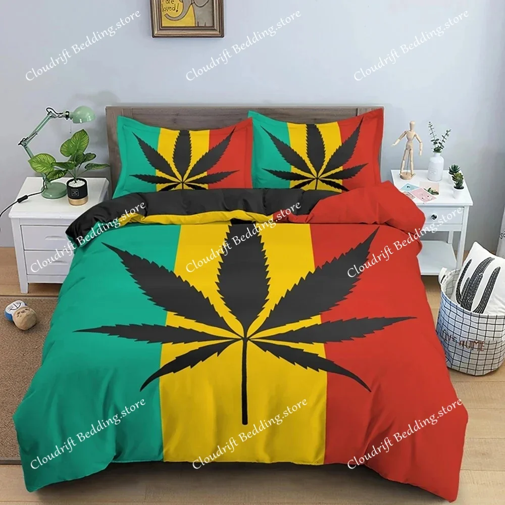 Psychedelic Weed Leaves Duvet Cover Marijuana Weed Bedding Set Single Double Twin Queen King Size Microfiber Quilt Cover
