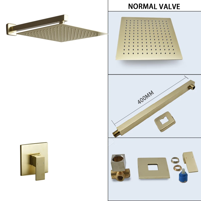 

Bathroom Shower Faucet System Concealed Wall Mounted Brushed Gold Rainfall Shower Cold and Hot Bath Shower Mixer 8/10/12'' Inch