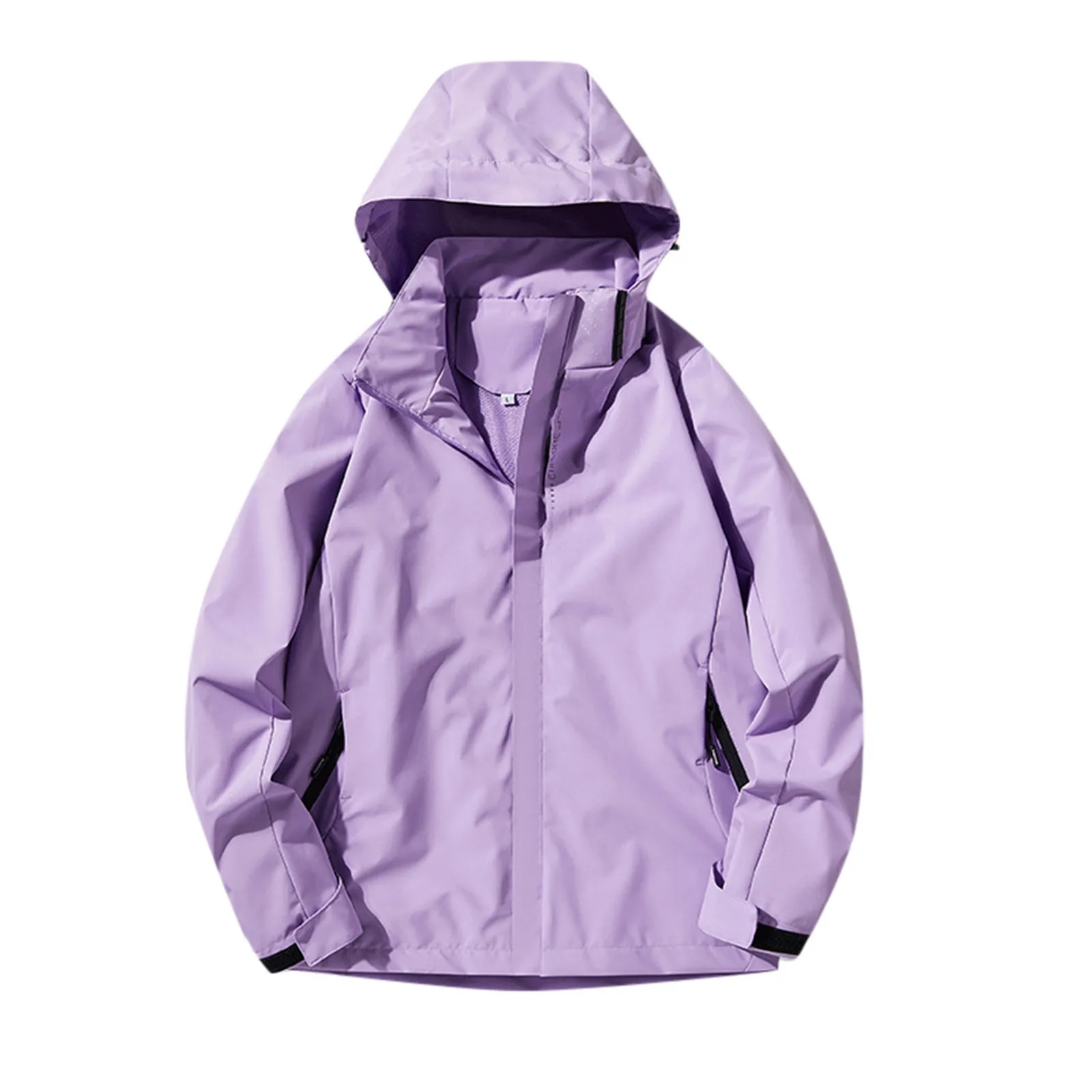 Women's Windproof Outdoor Jacket Solid Color Single Layer Hat Mountaineering Thin Windbreaker Female Waterproof Rain Jacket