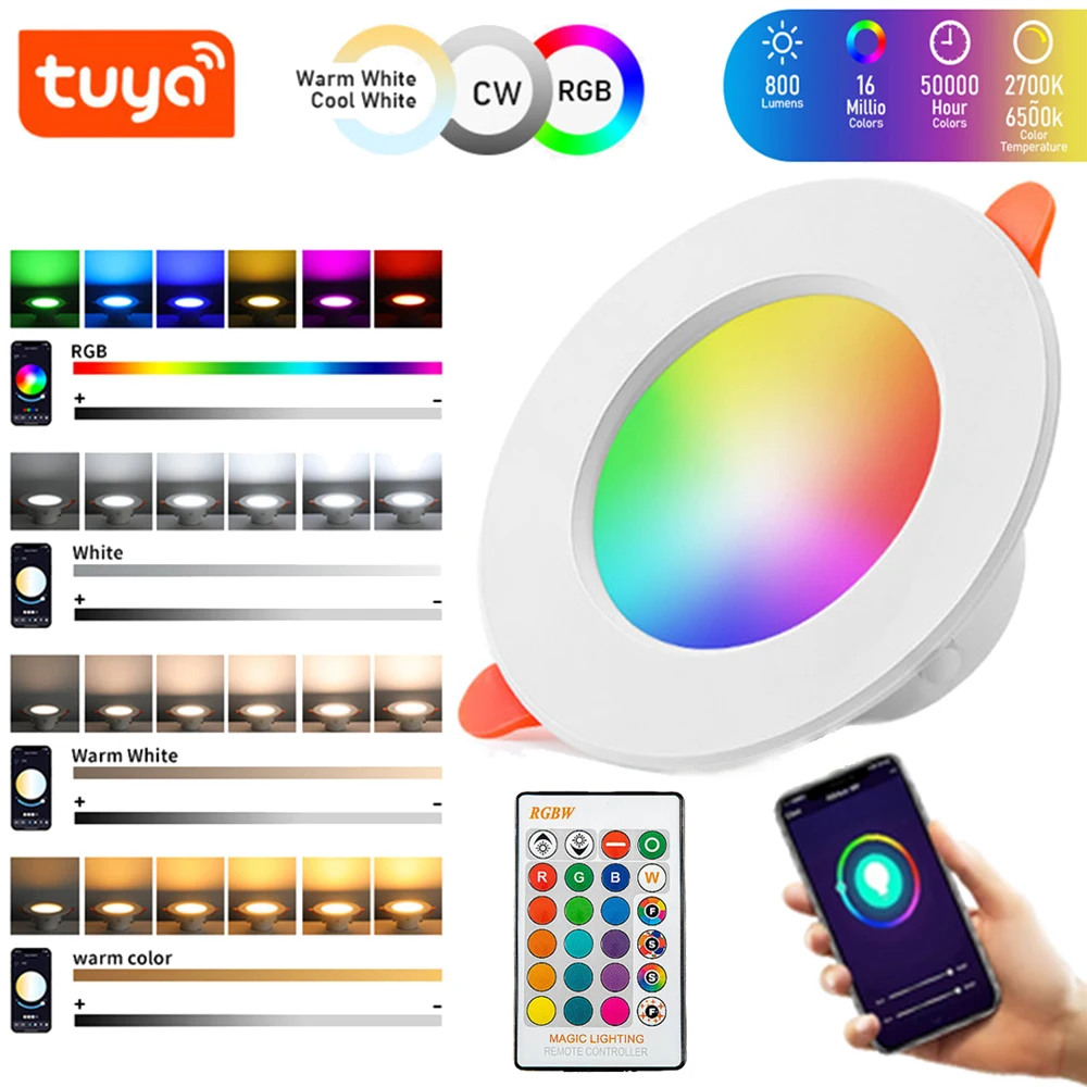 

Tuya Bluetooth LED Downlight 10W RGB Full Color Changing Dimmable Ceiling Light Smart Life APP Remote Control AC85-265V