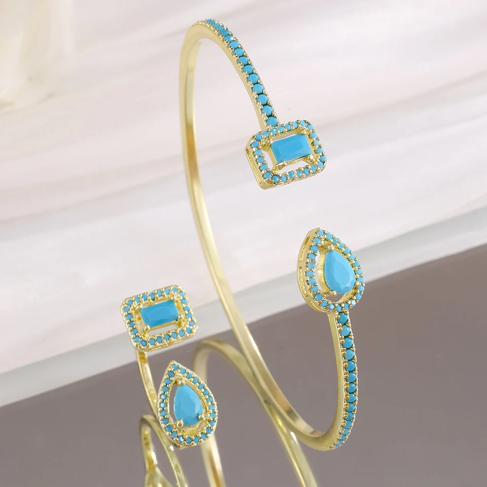 ZAKOL 2-teiliges Set Luxuriöses Geometrisches Quadratisches Wassertropfen-Armreif- und Ring-Set für Damen mit AAA-Zirkonia Hochzeitsschmuck – Detail 6