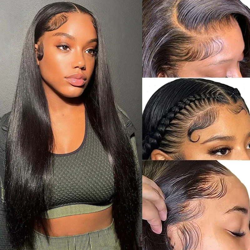 360ボーンストレートプレプラッキング済み人毛レースフロントウィッグ 女性用 5x5 HDレースフロントウィッグ ストレートレースフロントウィッグ