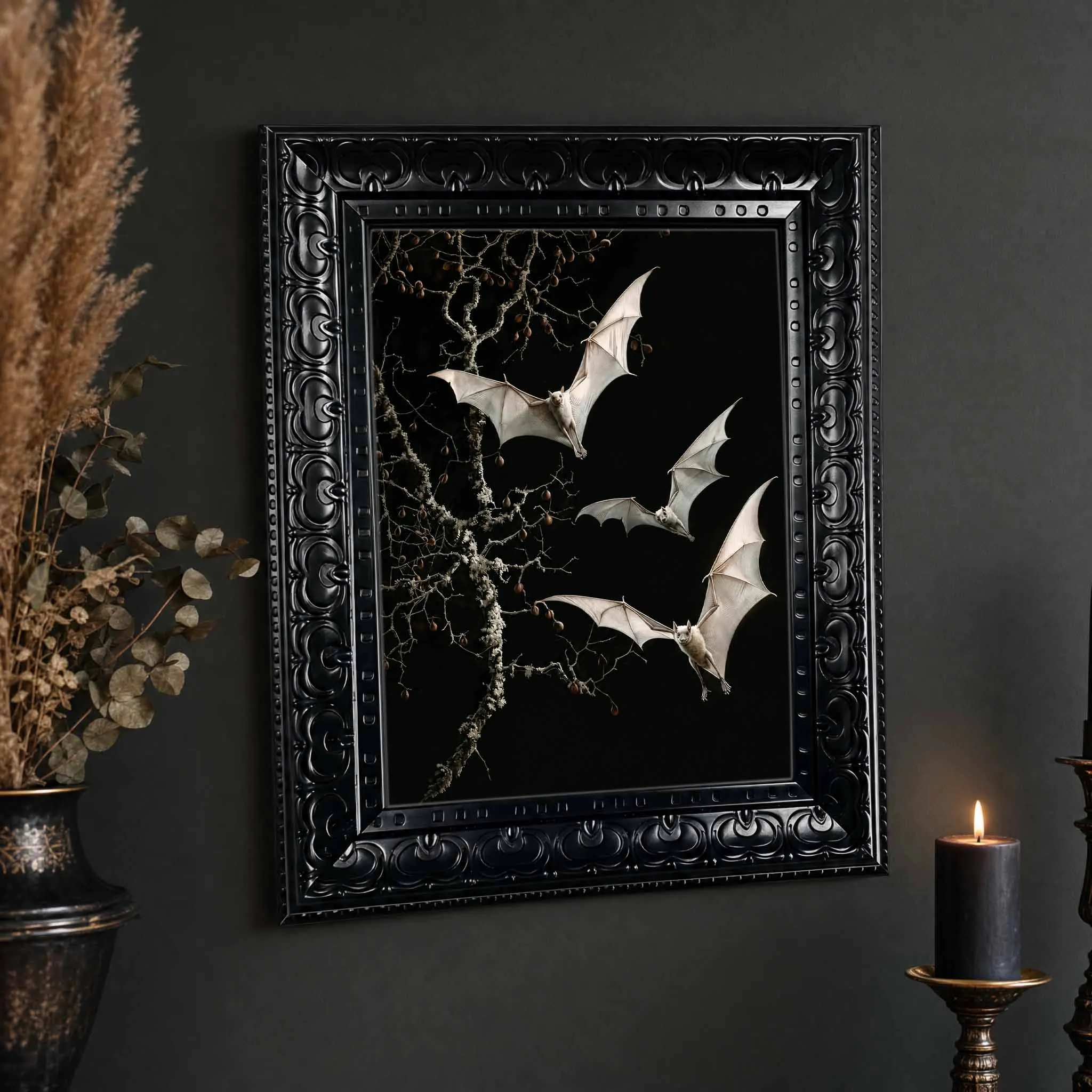 Halloween Wall Art Gothic Dark Academia Bat Decor Framed Canvas Wall Art for Living Room Bedroom Haunted House view 3