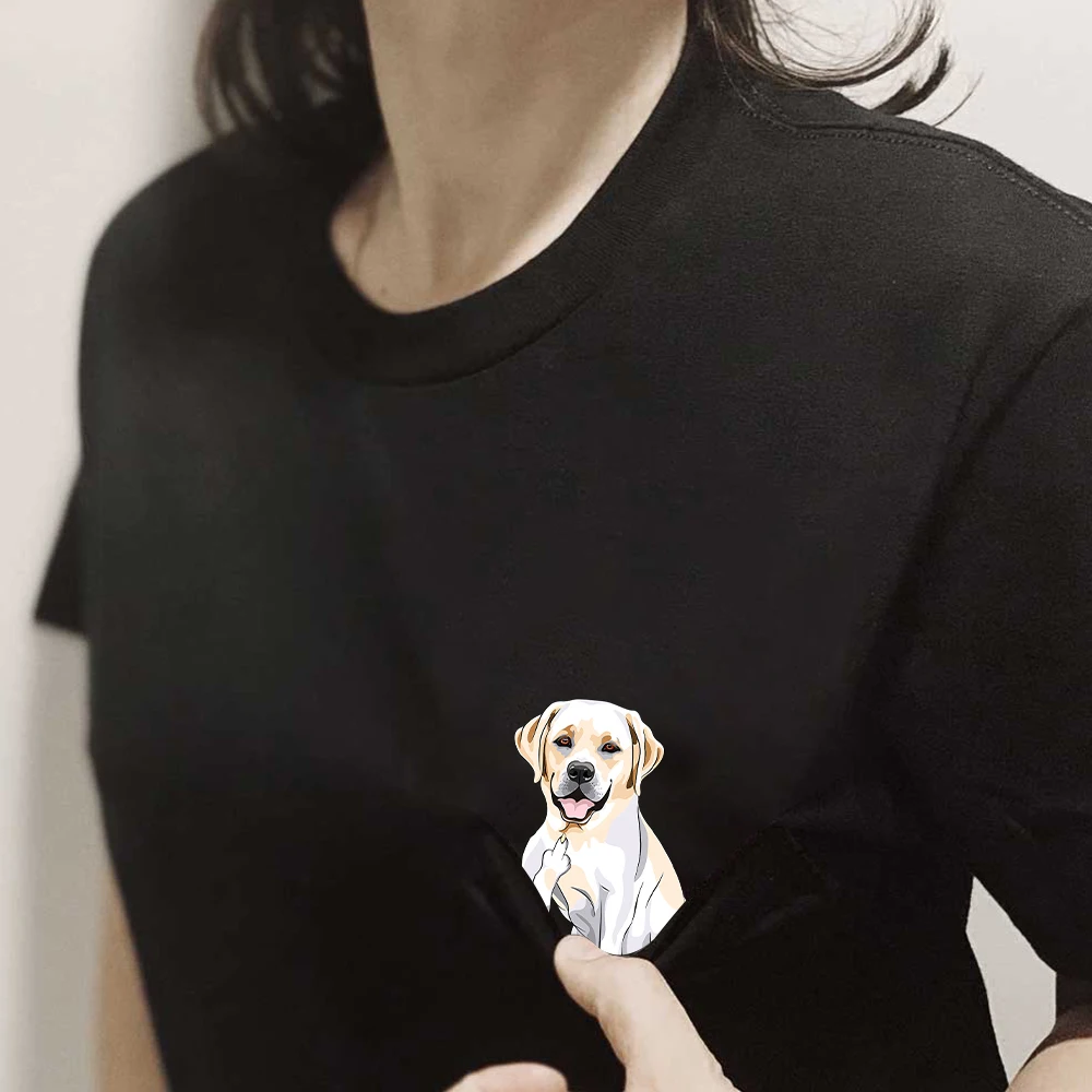 CLOOCL Labrador Middle Finger Pocket T-Shirts Funny Dogs Stickers Printed Cotton Tees Men Women Short Sleeve Shirts Hip Pop Tops