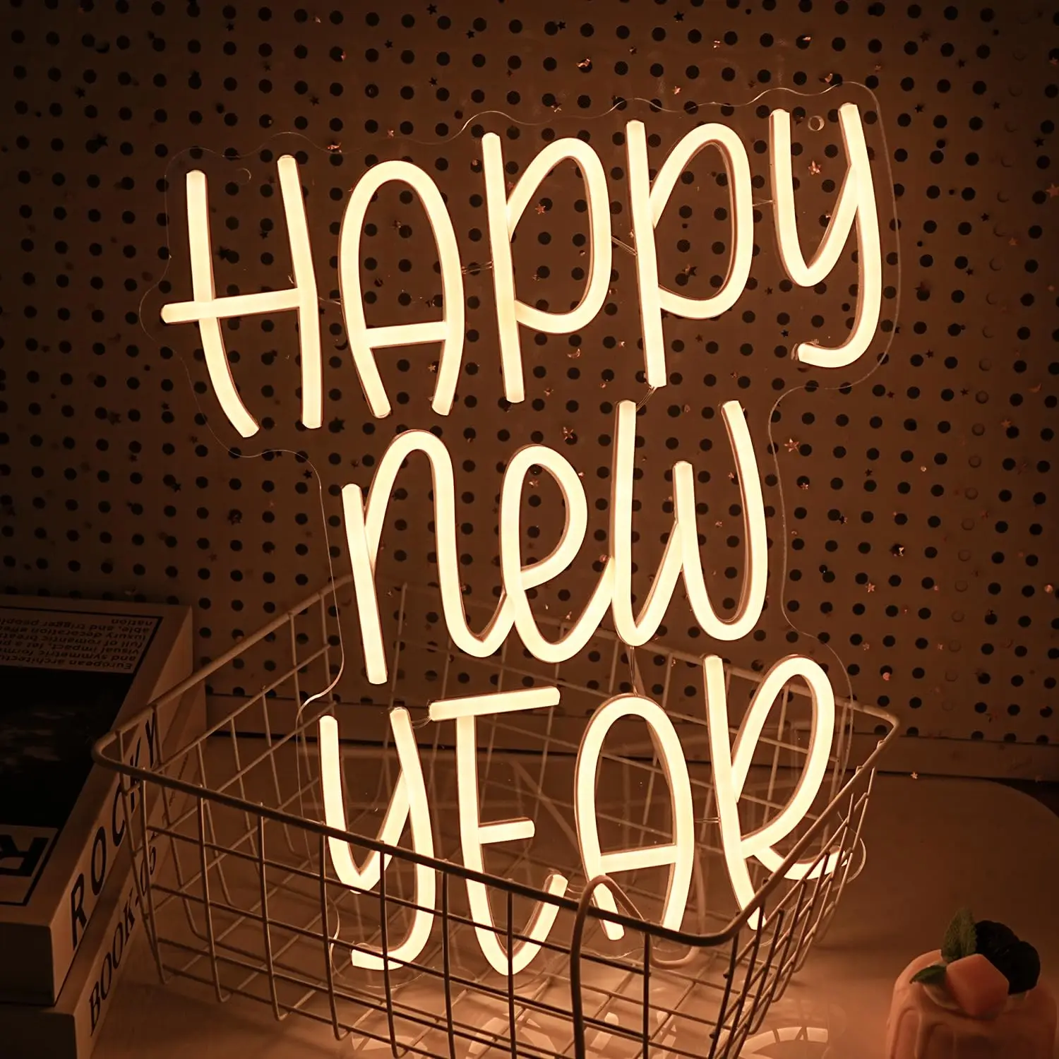 علامة نيون للعام الجديد السعيد للديكور، ضوء LED للمنزل، حفلة رأس السنة الجديدة، ديكور جو السنة الجديدة الداخلي
