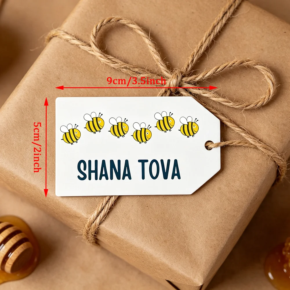 10Pcs Rosh Hashanah Gift Tags Bees Shana Tova Decoration Honey Jar Labels Jewish New Year Party Favor Accessories Shabbat Shalom