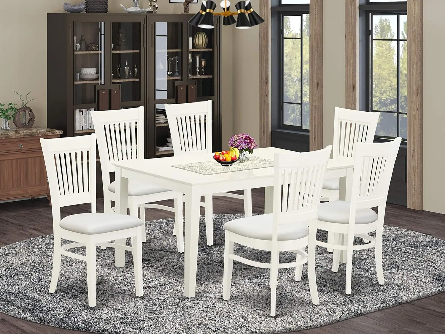 Capri 7 Piece Room Set Consist of a Rectangle Wooden Table and 6 Fabric Kitchen Dining Chairs CAVA7-LWH-C Linen White