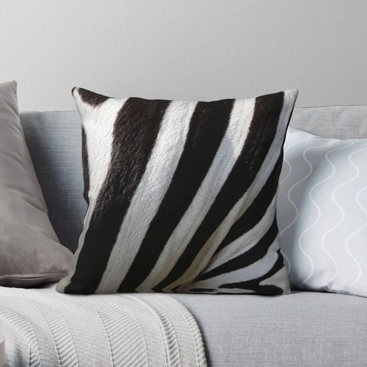 

Faux Zebra Fur Square Pillowcase Polyester Linen Velvet Printed Zip Decorative Pillow Case Sofa Seater Cushion Cover