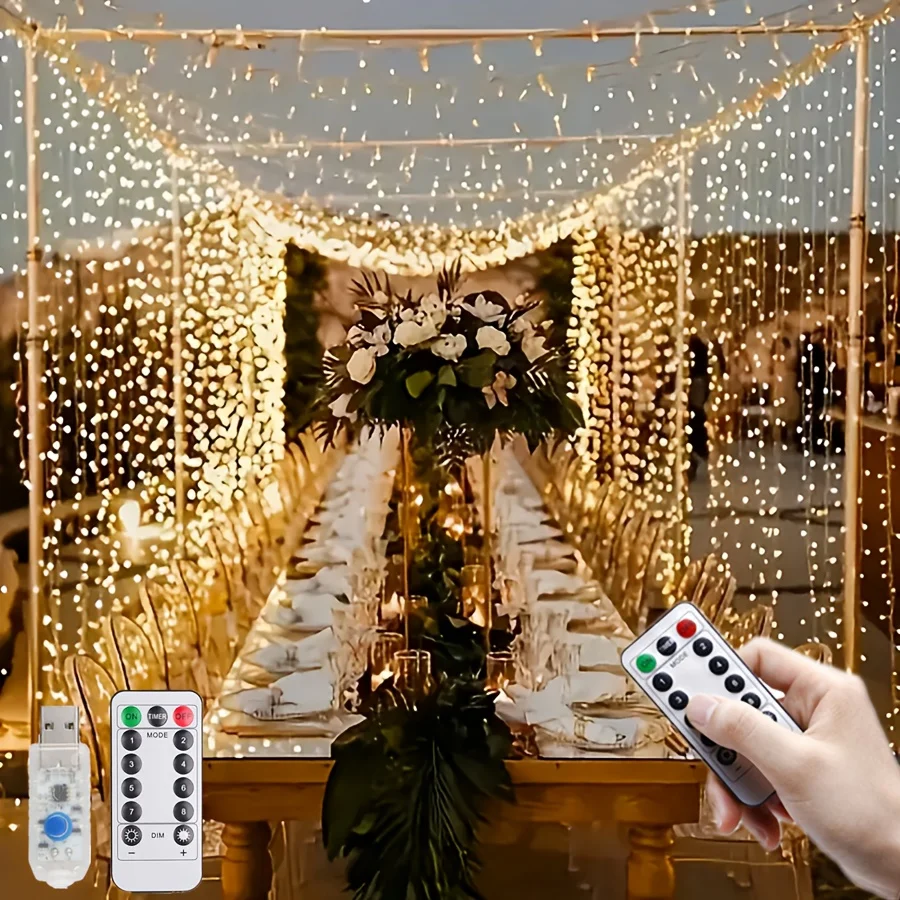 3x1/3x2/3x3m عيد الميلاد USB الستار سلسلة الجنية أضواء 8 وضع 3M LED جارلاند عن بعد للحزب حديقة ديكورات منزلية لحفل الزفاف