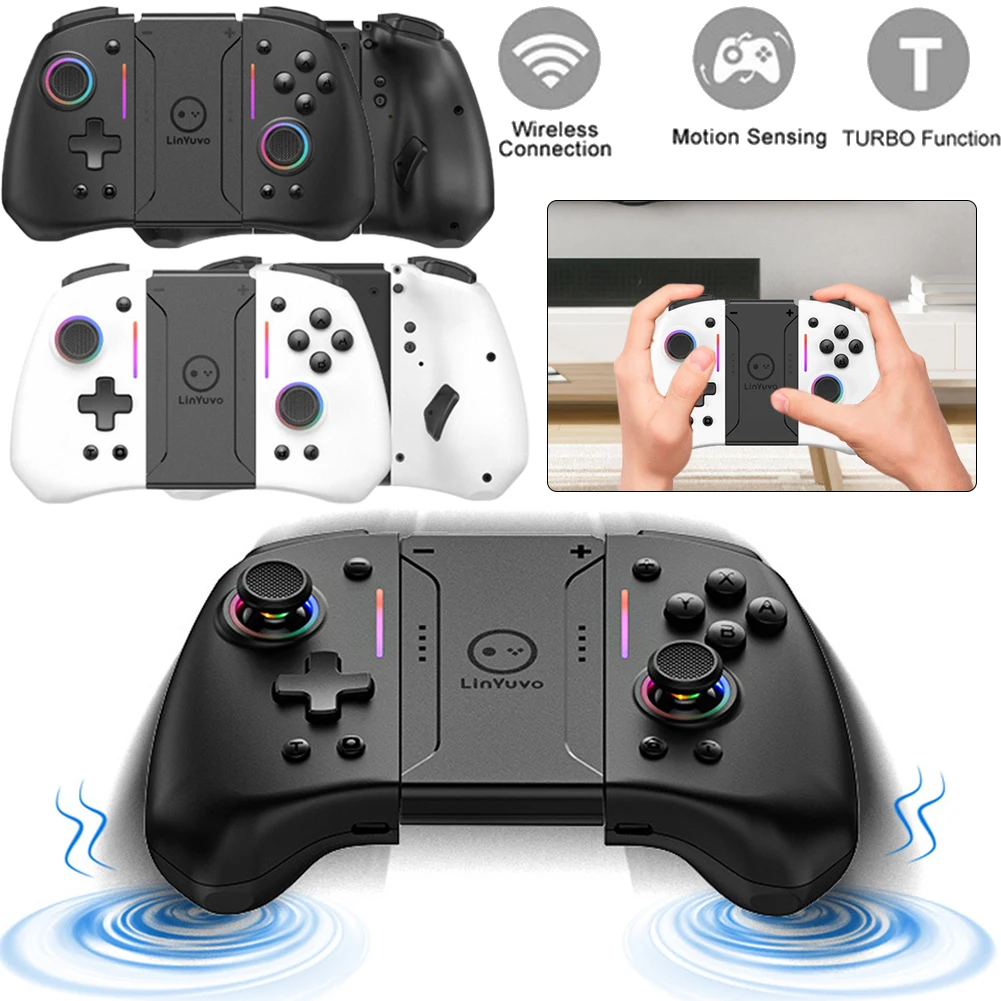 KS42 Wireless Gamepad Joy-pad for Nintendo Switch/OLED/Lite RGB Lights Gaming Console Controller 6 Axis Gyro Vibration Gamepad