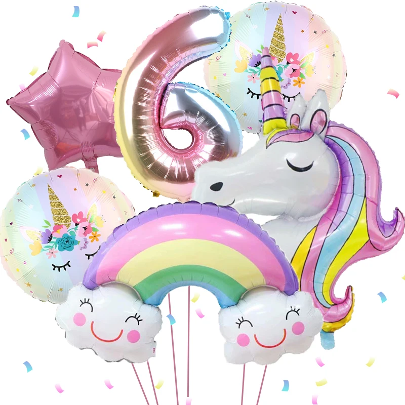 بالون ألومنيوم على شكل وحيد القرن بألوان قوس قزح مقاس 32 بوصة، مستلزمات حفلات وحيد القرن لتزيين حفلات وحيد القرن وحفلات استقبال المولود الجديد