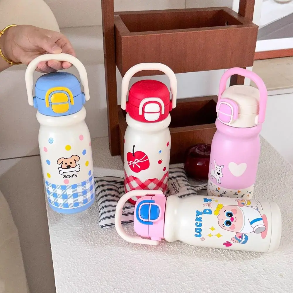 

500ml Insulated Cup Double Drink with Handle Cartoon Straw Cups Heat and Cold Insulation Large Capacity Water Bottle Accessories