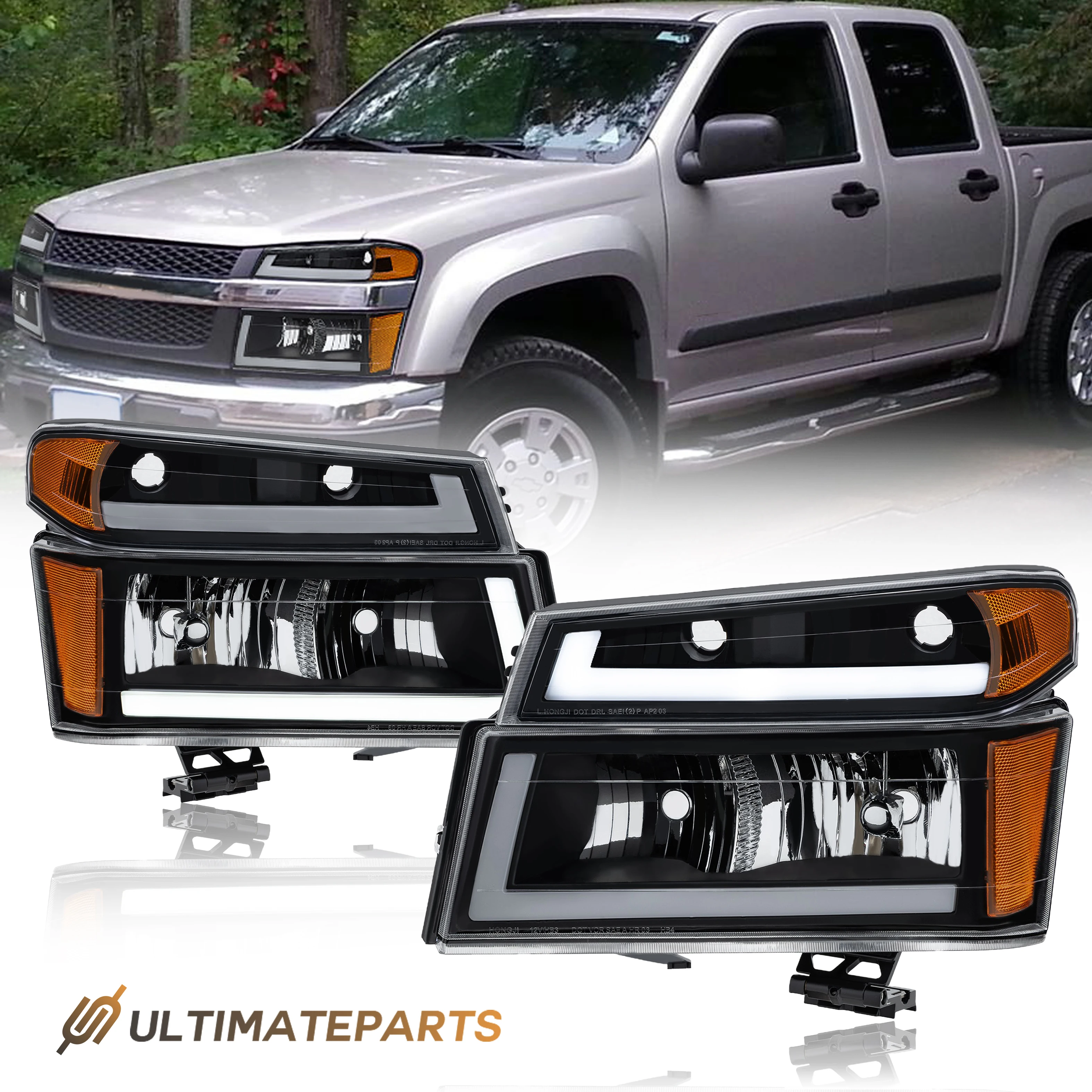 

Black LED DRL Headlights Lamps For 2004-2012 Chevy Colorado GMC Canyon Isuzu