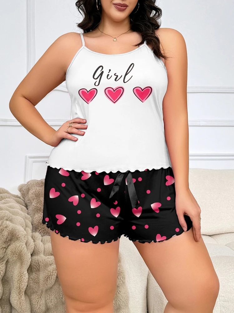 Женский пижамный комплект больших размеров 5XL, жилет на бретельках с мультяшным принтом, топ и шорты, одежда для дома, костюм из 2 предметов, одежда для сна, летняя свободная одежда для дома
