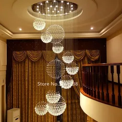 Merden crystal hanging lamp penthouse floor staircase hall LED suspend lights wire Modern living room crystal chandelier