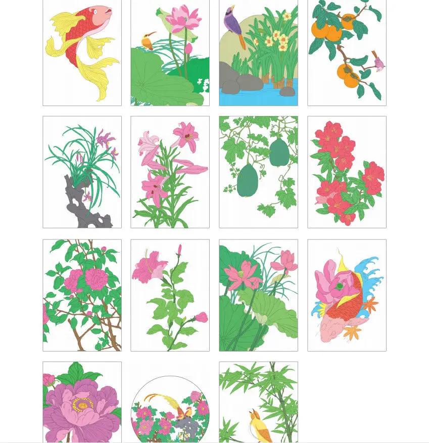 Tracing and Coloring Chinese Painting Beginner Tracing Book Flowers, Birds and Fish Drawing Book Beginner's Workbook