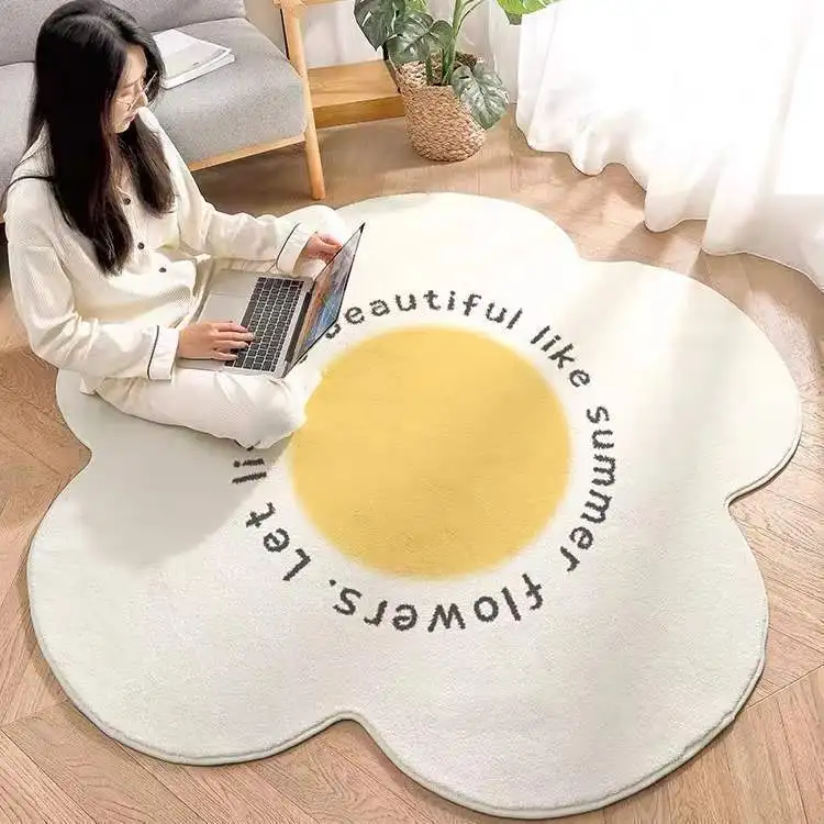 

Cross-border imitation cashmere household flower pattern thickened bedroom bedside absorbent carpet pastoral floor mat