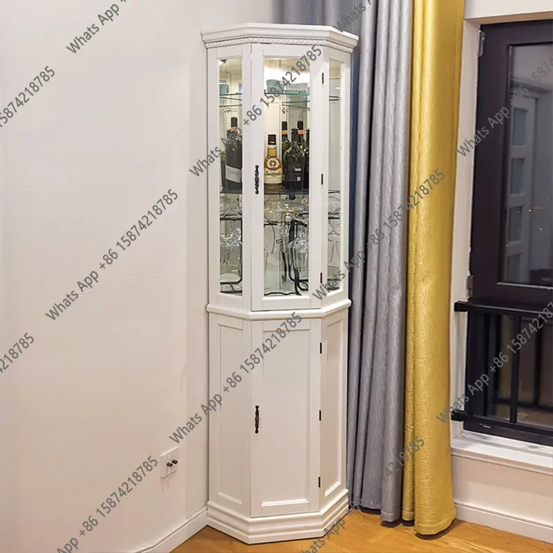 

X36 American Corner Cabinet Solid Wood Corner Triangle Cabinet With Light Glass Corner Locker Shelf