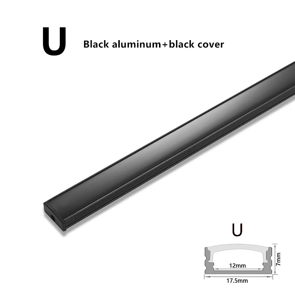 1-30Pcs/lot LED 0.5m U Black Led Aluminum Profile For 5050 5630 Milky/Black Cover LED Channel Cabinet Closet Bar Strip Lights