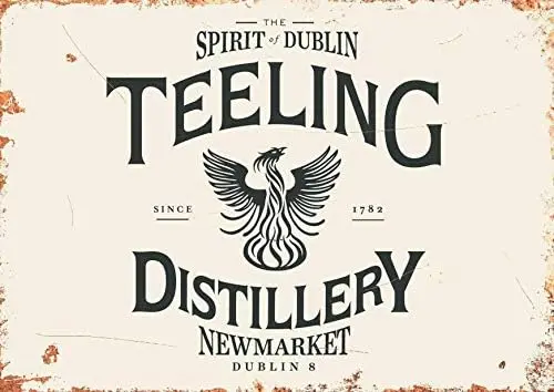 Teeling Irish Whiskey Bar Metal Sign Retro Pub Bar Plaque Man Cave Party Alcohol Retro Wall Home Bar Pub Vintage Cafe Decor, 8x1