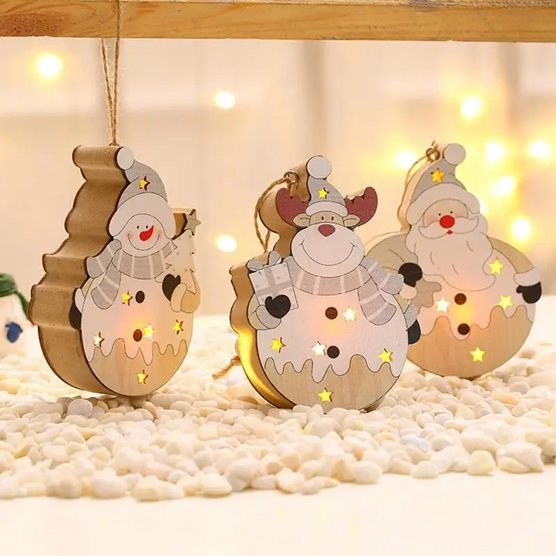 

Christmas Tree Glowing Pendant Cartoon Wood Pendants with Warm Lights Seasonal Decors for Wall Window Christmas Tree Door