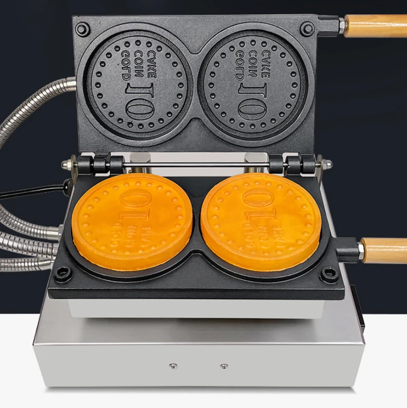 Comercial 2pcs Gold Coin Waffle Machine Queijo Cartoon Coin Scones Waffle Maker à venda