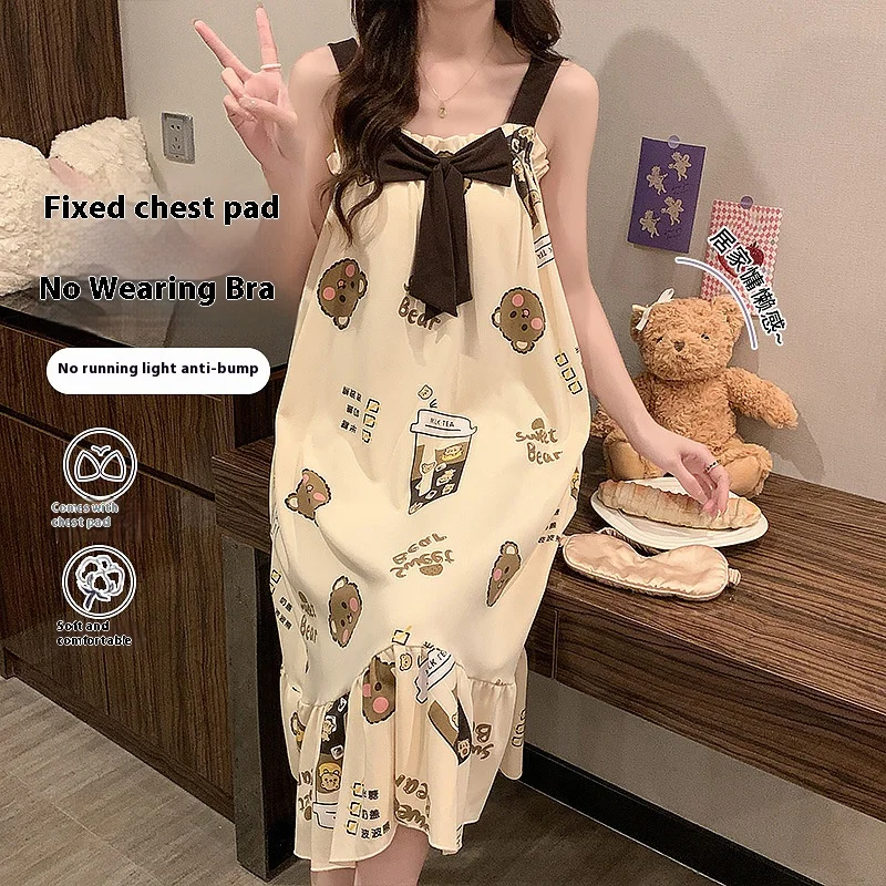 

Women's Sleeveless Halter with Corset One-Piece Nightgown Summer New Cute Cartoon Loose Comfortable Homewear Soft Homewear