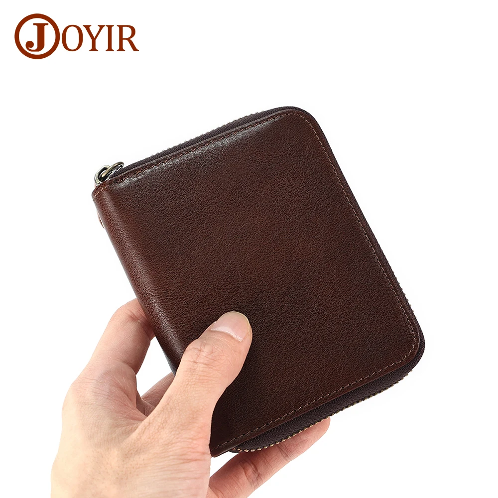 

JOYIR Crazy Horse Leather Men's Purse Retro Short Wallets for Male RFID Money Credit Card Holder Zipper Coin Purses