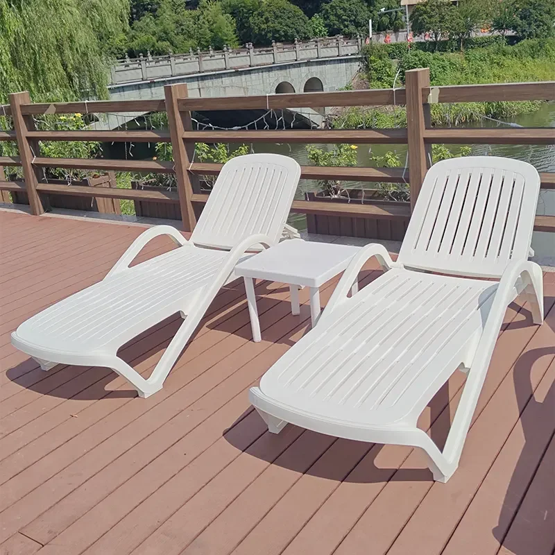Waterproof Plastic Outside Pool Furniture Outdoor Adjustable Sun Lounge Modern Garden Hotel Daybed Patio Chaise Lounger