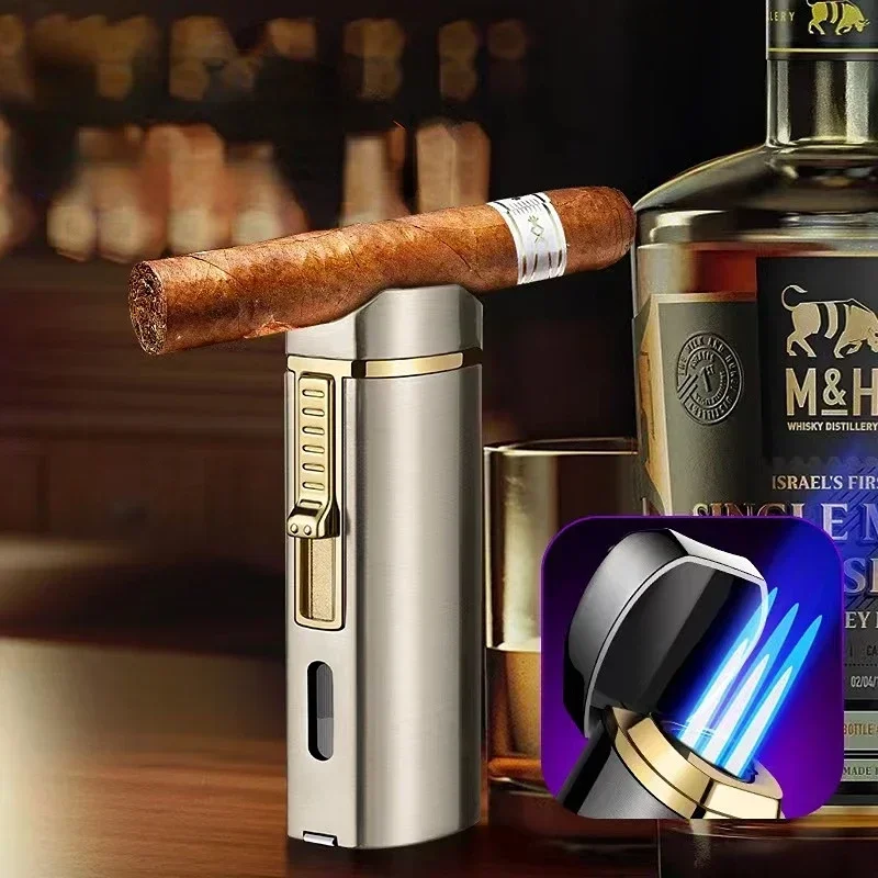 Nuevo encendedor de cigarros de lujo, encendedor de butano de chorro recto de Metal, accesorios para fumar, perforador de cigarros fresco, regalos para hombres