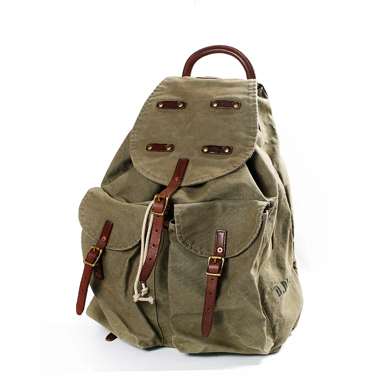 European And American Fashion Heavy Industry Old Canvas Paired With Cowhide Motorcycle Backpack, Outdoor Travel Paratrooper Bag