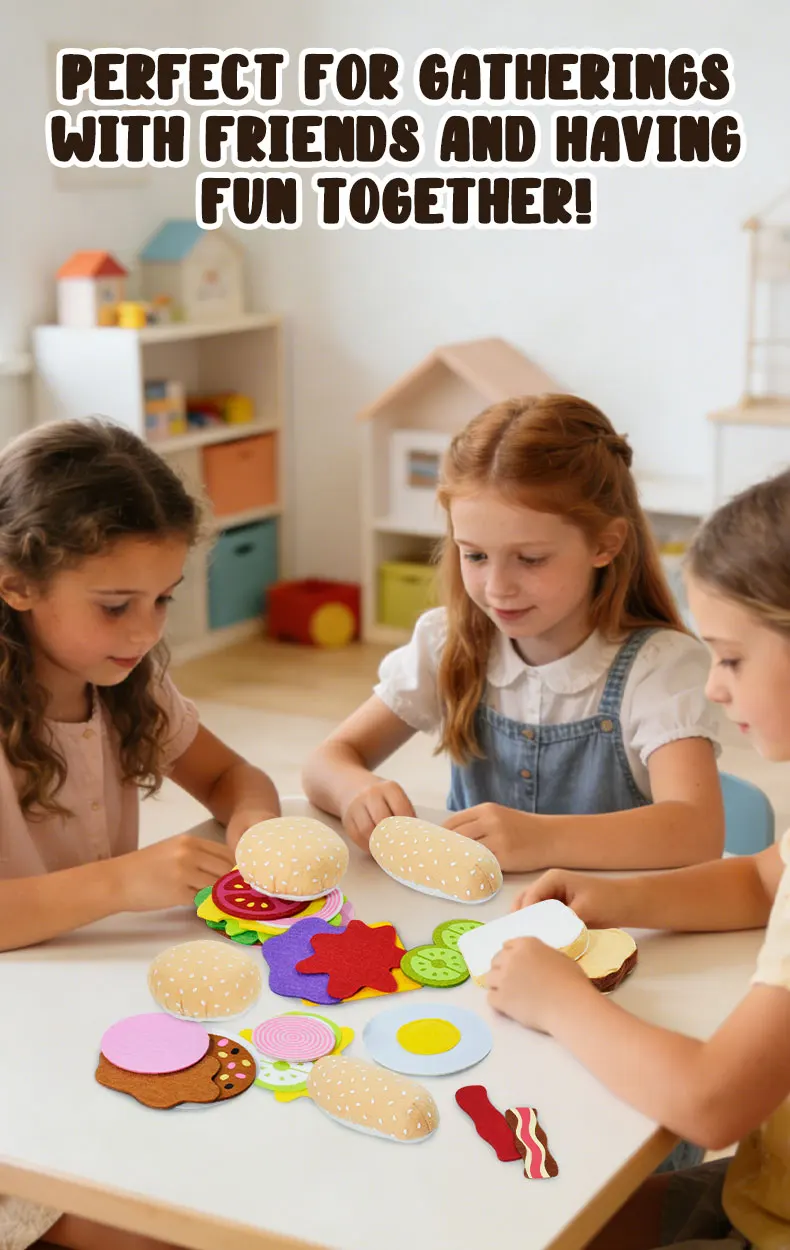 28PCS Filz Lebensmittel Burger Sandwich Lebensmittel Set Kinder Pretend zu Spielen Lebensmittel Sandwich Spielzeug kinder Küche Rolle Spielen geschenke – Detail 5