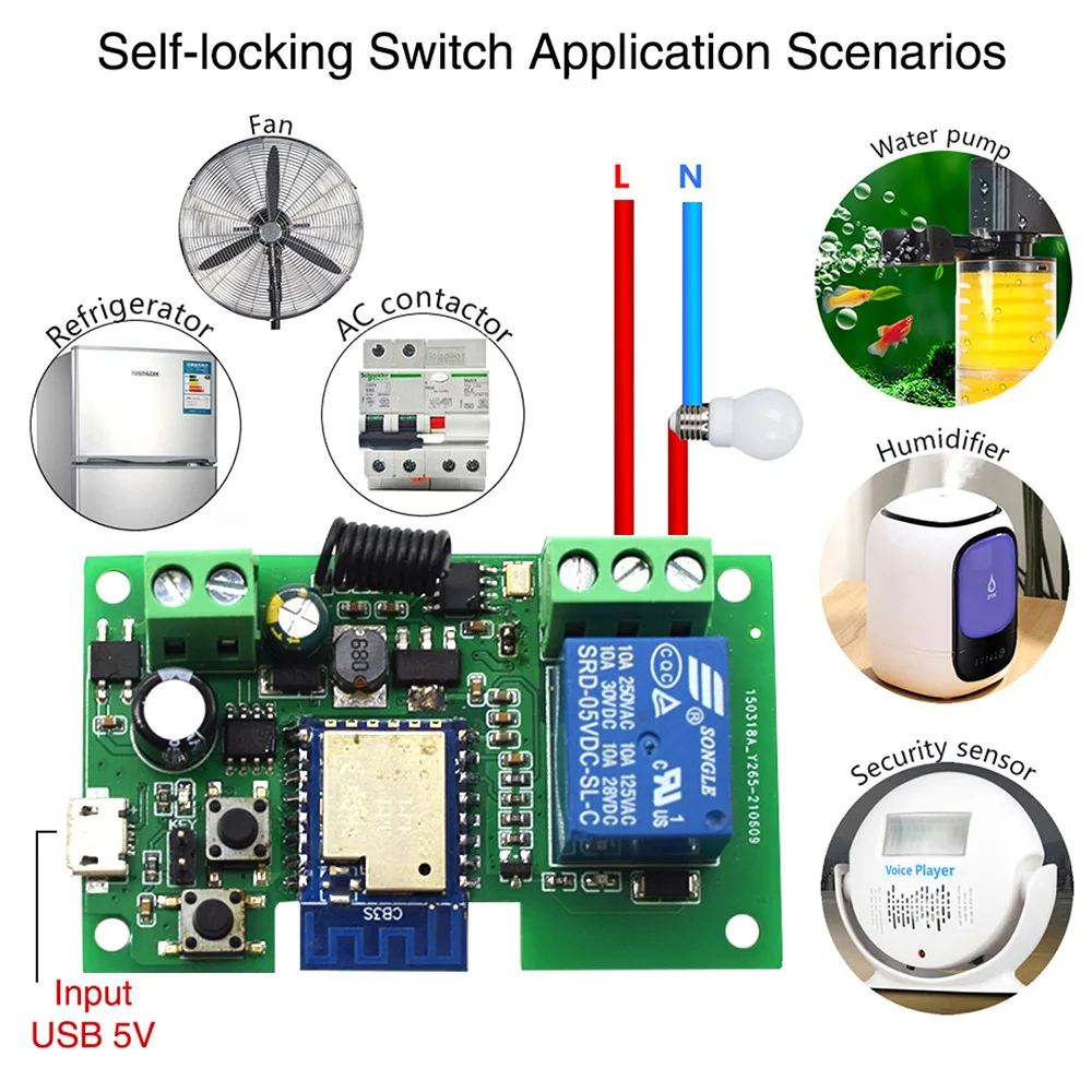 

Smart Wifi Switch Relay Module 1 Channel 7-32V USB DC5V Timing Jog 433 Remote Control Switch Work with Alexa Google Home