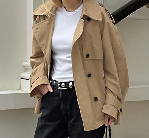 سترة نسائية لخريف 2025 متعددة الاستخدامات ذات طية صدر السترة فضفاضة كاكي #2