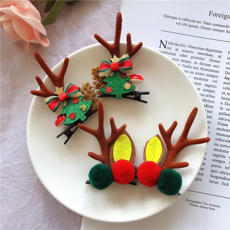 Cute Christmas Hairpin Girls Cartoon Christmas Deer Ear Hairpin Hair accessories Kids Christmas Headwear ornaments