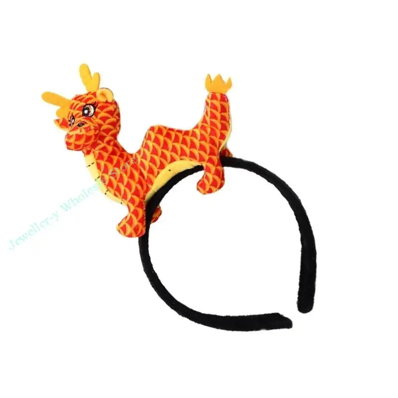

R7UF Chinese Seraphim Headband for Women Girls Dragon Chinese Zodiac Headwear Plush Dragon for New Year Party