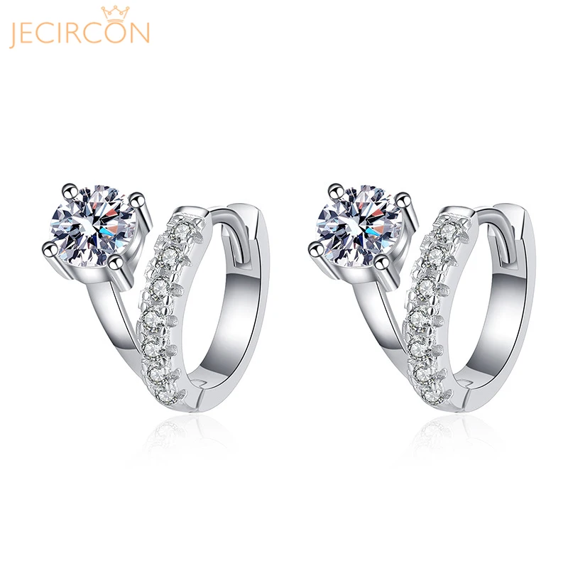 

JECIRCON 925 Sterling Silver Moissanite Hoop Earrings for Women Simple French Asymmetric Ear Jewelry 1 Carat Diamond Accessories